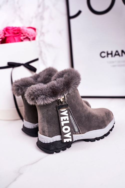 Dziecięce Ocieplane Botki Śniegowce Z Futerkiem Szare Love-Love