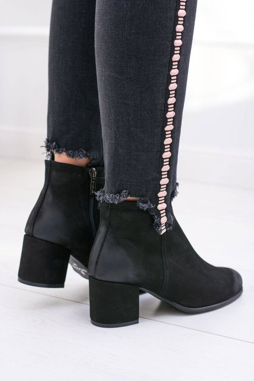 Damskie Czarne Skórzane Botki Na Słupku Nicole