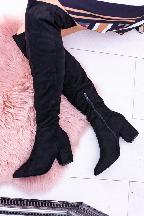 Damskie Kozaki Za Kolano Zamszowe Czarne Feluni