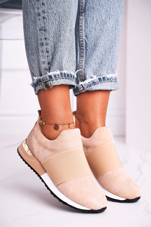 Sportowe Damskie Buty Sneakersy Slip-on Beżowe Say Something