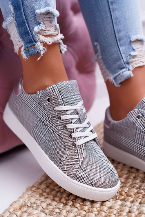 Damskie Trampki W Kratkę Brokat Szare Bellisa