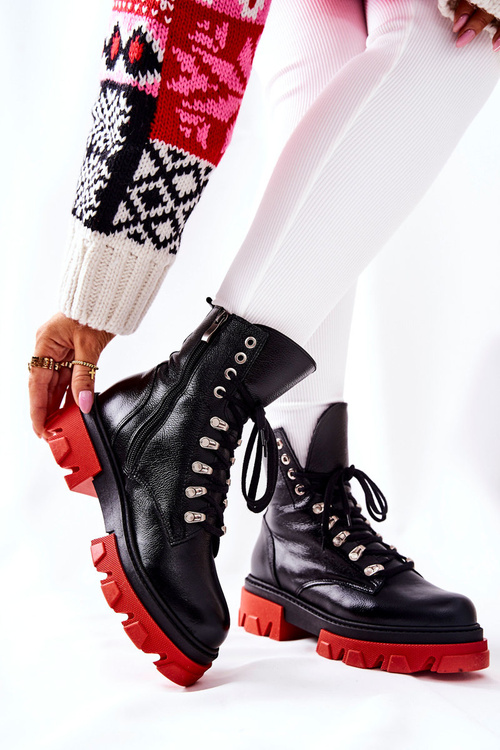 Ocieplane Skórzane Botki Workery Czarne Kelley