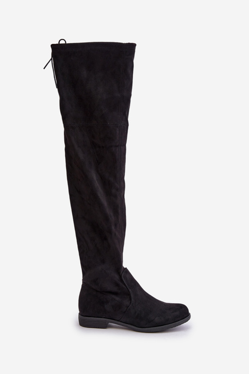 Kozaki Na Płaskim Obcasie Za Kolano Z Eko Zamszu Czarne Linnithia