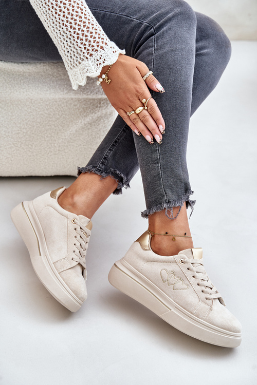 Damskie Sneakersy Na Platformie Z Sercami Beżowe Avirorae