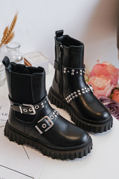 Botki Sztyblety Na Suwak Dziewczęce Czarne Adeneia