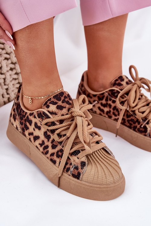 Sneakersy Damskie Ze Zdobieniem Na Platformie Panterka Brązowe Eanneth