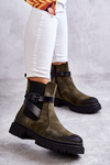 Damskie Ocieplane Botki Sztyblety Z Paskiem Zielone Jose