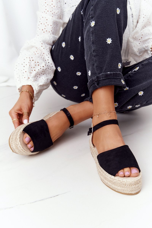 Sandały Na Platformie Z Plecionką Czarne Megara