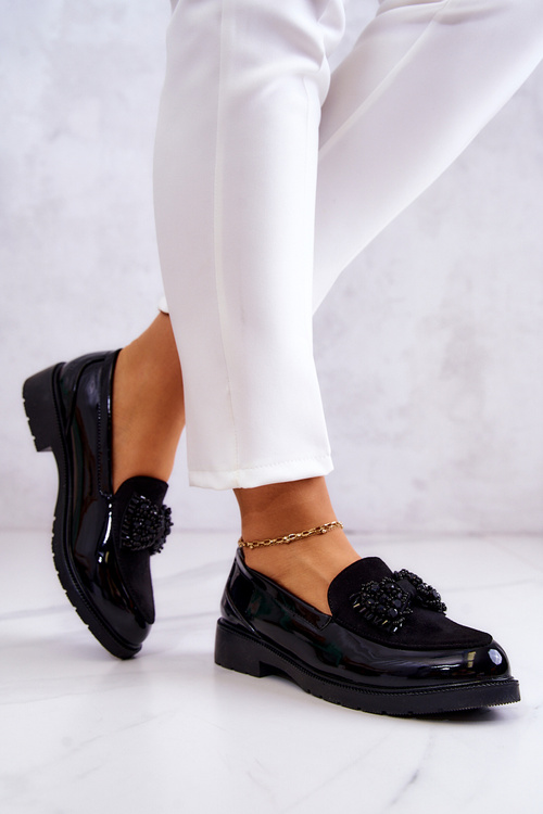 Eleganckie Lakierowane Mokasyny Loafery Czarne S.Barski HY51-318 Belize