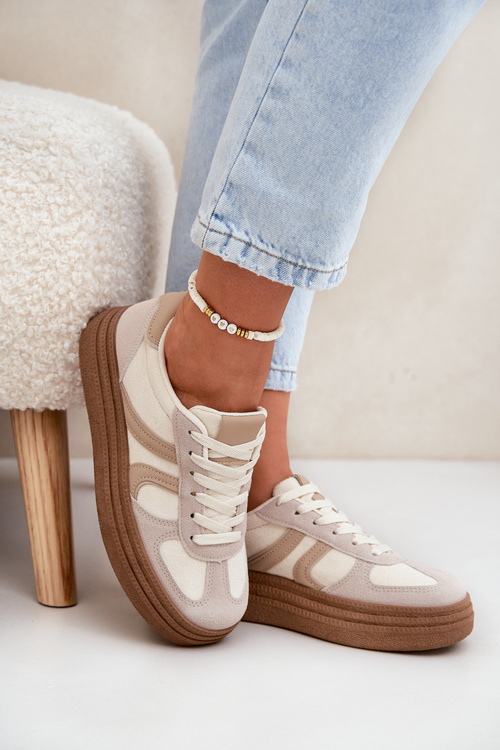Sneakersy Damskie Na Platformie Ciemnobeżowe Lesida