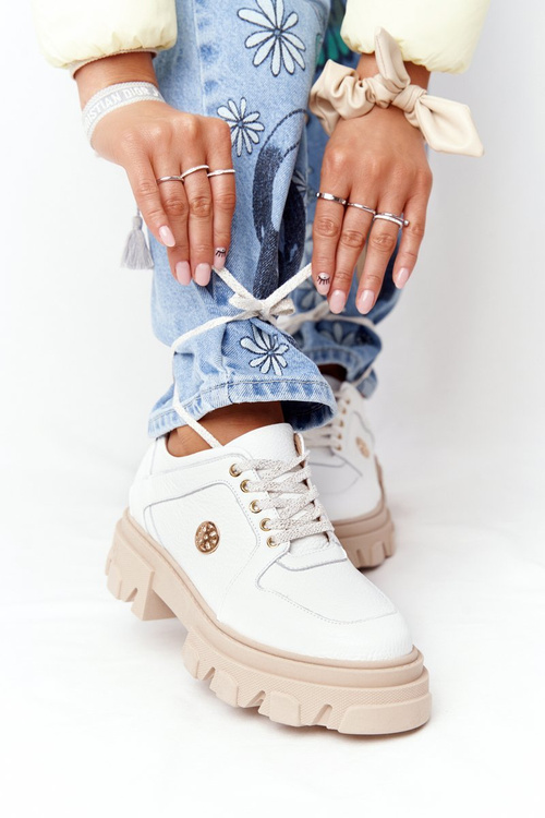 Skórzane Półbuty Oxfordy Lewski Shoes 3011-0 Białe