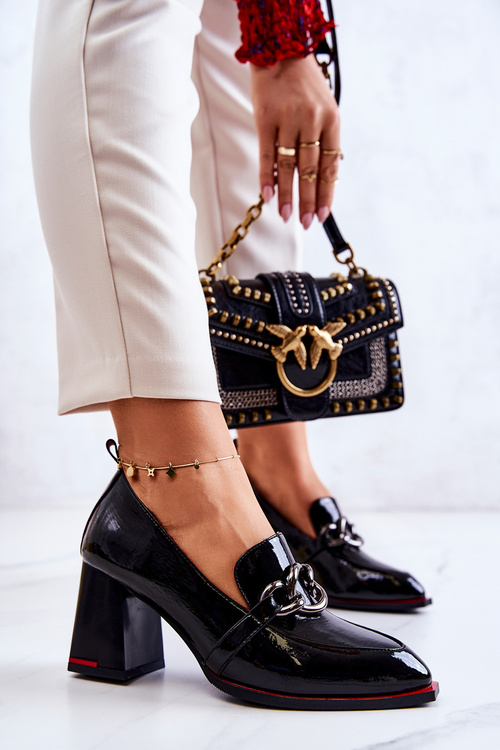 Eleganckie Czółenka Na Słupku Czarne Callim