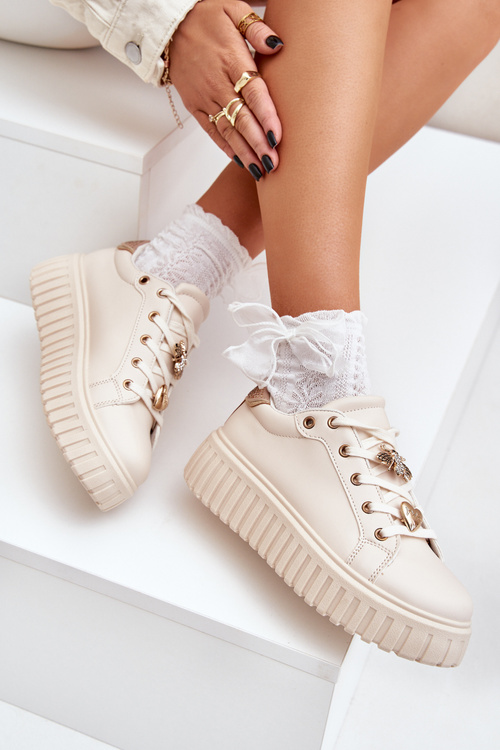Sneakersy Damskie Z Przypinkami Beżowe Grelesi