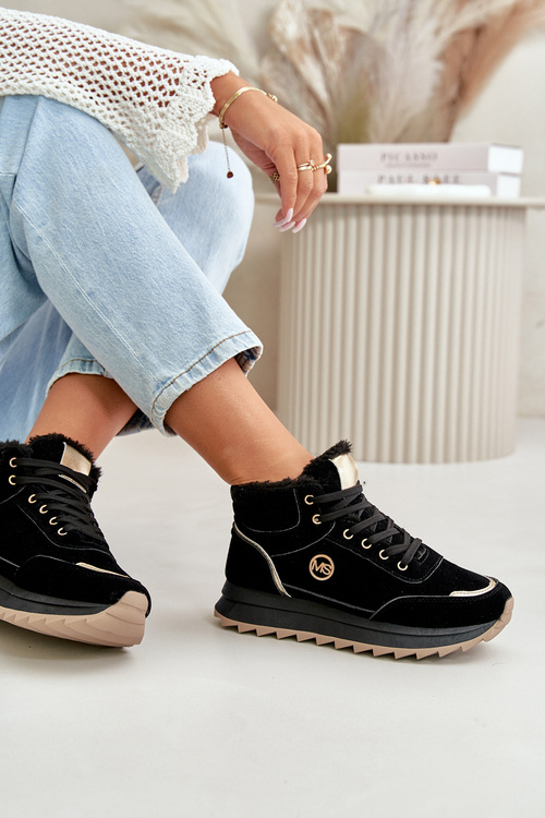 Botki Buty Sportowe Damskie Ocieplane Na Platformie Czarne Ariatte