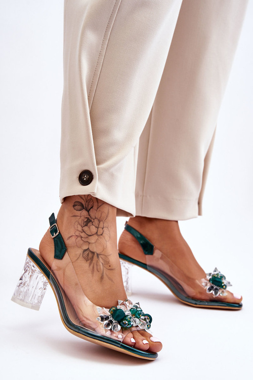 Modne Sandały Z Koralikami Zielone Terrance