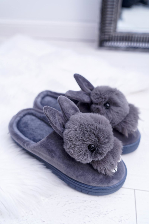 Papcie Damskie Klasyczne Z Królikiem Szare Howi