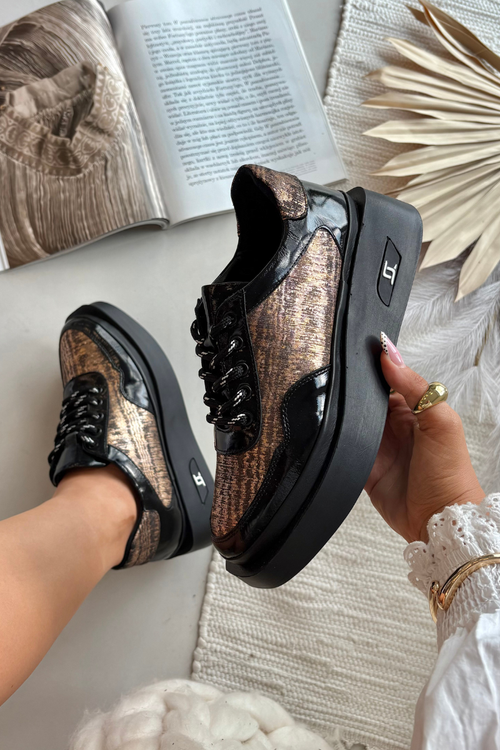 Skórzane Sznurowane Półbuty Damskie Na Platformie Artiker 57C2044 Czarne