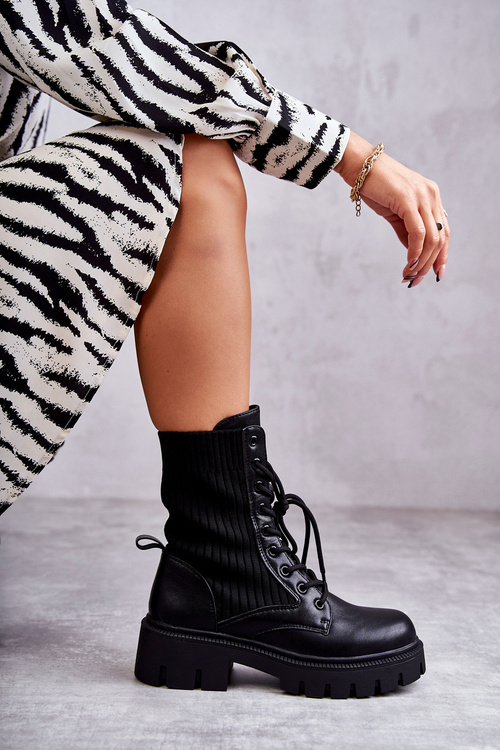 Damskie Workery Botki Ze Skarpetą Czarne Abigail