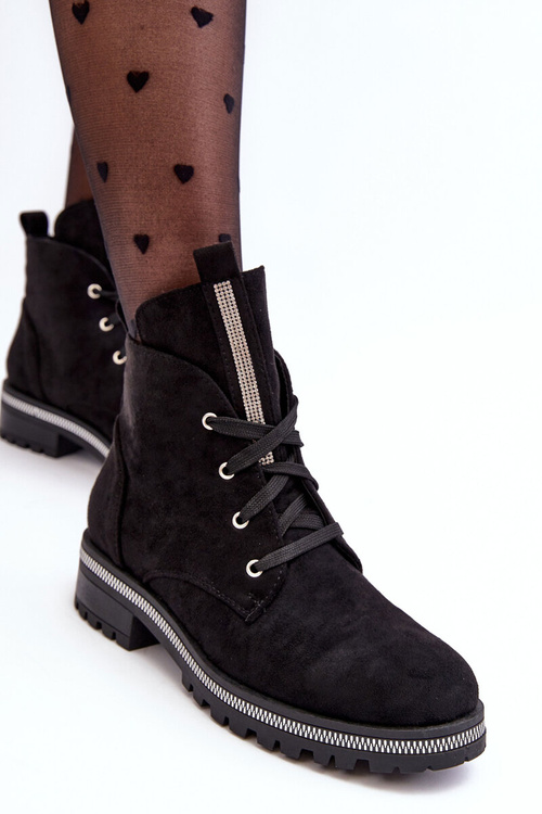 Wsuwane Zamszowe Botki Damskie Ze Zdobieniem Czarne Plesca