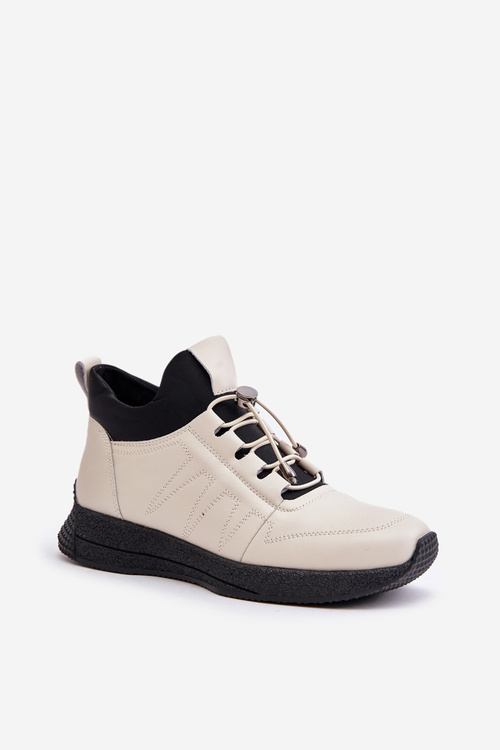 Ocieplane Buty Sportowe Skórzane Na Zamek Artiker 55C0038 Beżowe