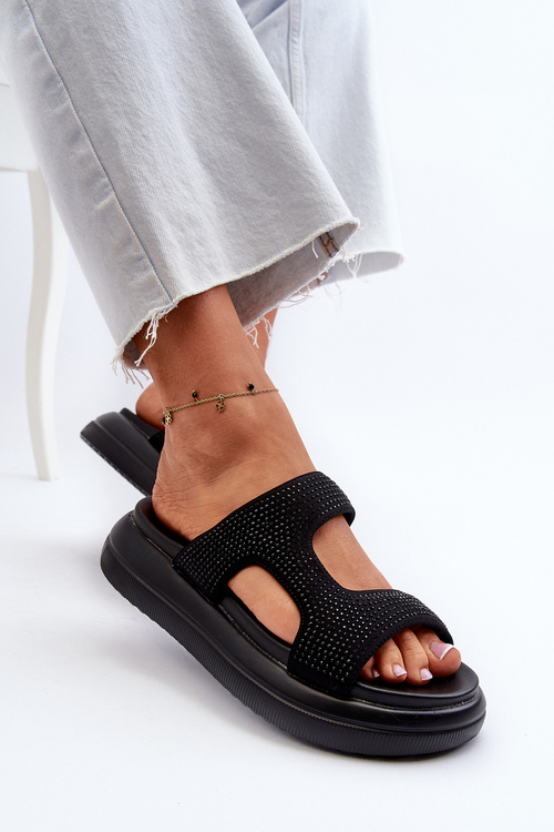 Zdobione Klapki Damskie Na Platformie Czarne Jestella