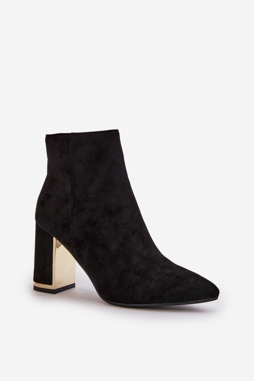 Botki Damskie Na Słupku Zapinane Na Zamek Ocieplane Eko Zamszowe Czarne Mevair