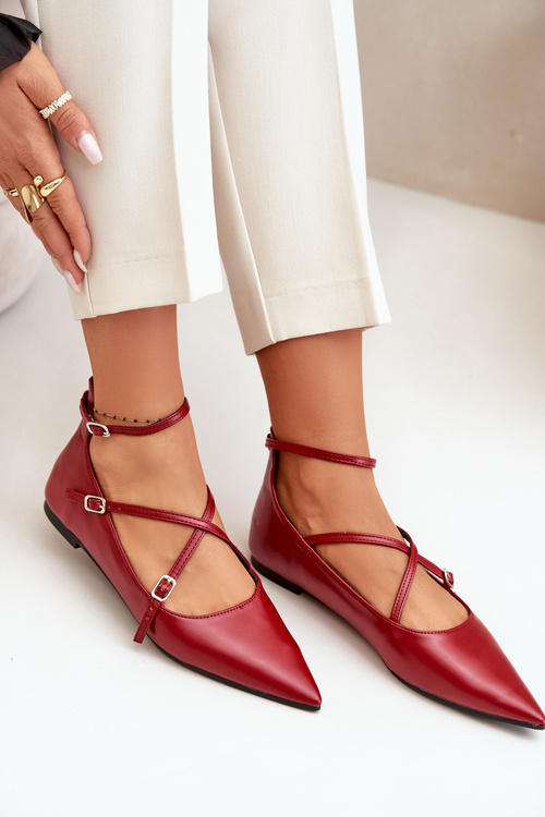 Baleriny Damskie Z Noskami W Szpic I Przeplatającymi Się Paskami Bordowe Violra