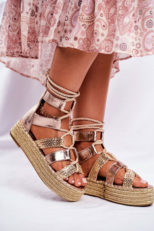 Sandałki Damskie Na Platformie Espadrylu Złote Eromica