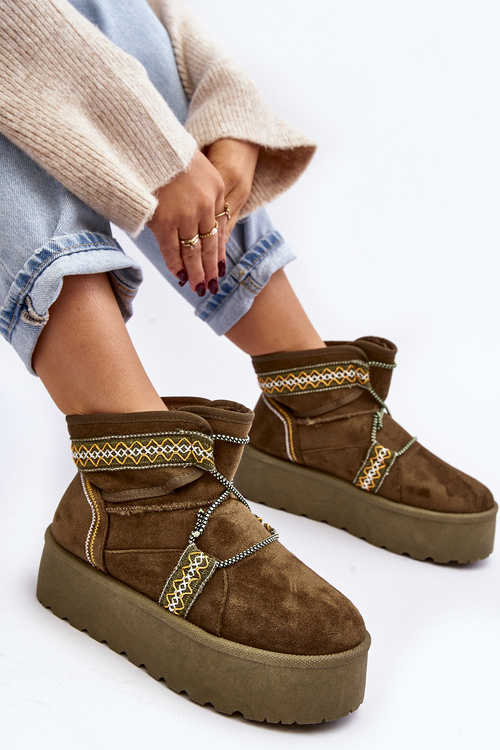 Damskie Śniegowce Na Grubej Podeszwie Z Wiązaniem Zielone Milson