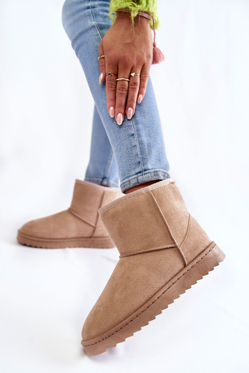 Damskie Ocieplane Botki Śniegowce Jasnobeżowe Virgina