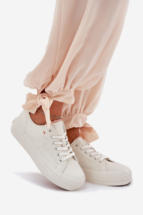 Trampki Damskie Na Platformie Z Eko Skóry Big Star RR274A297 Jasnobeżowe