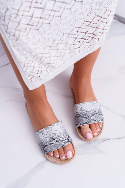 Szare Damskie Klapki Skóra Węża Mindset