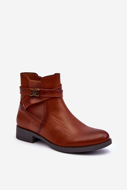 Botki Damskie Na Płaskim Obcasie Brązowe Noria