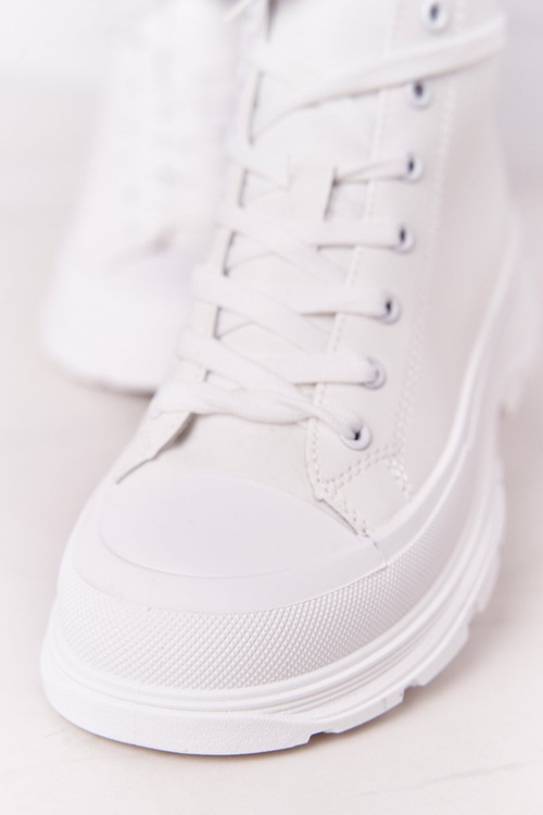 Damskie Skórzane Trampki Na Dużej Podeszwie Białe Trissy