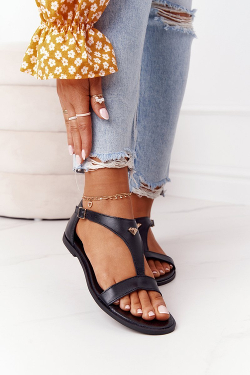 Damskie Skórzane Sandały Nicole 2648 Czarne