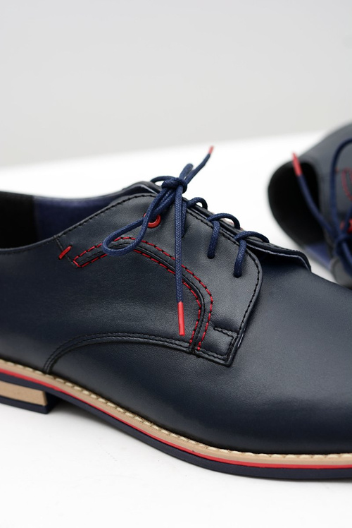 Męskie Półbuty Bednarek Eleganckie Skórzane Granatowe Pietro