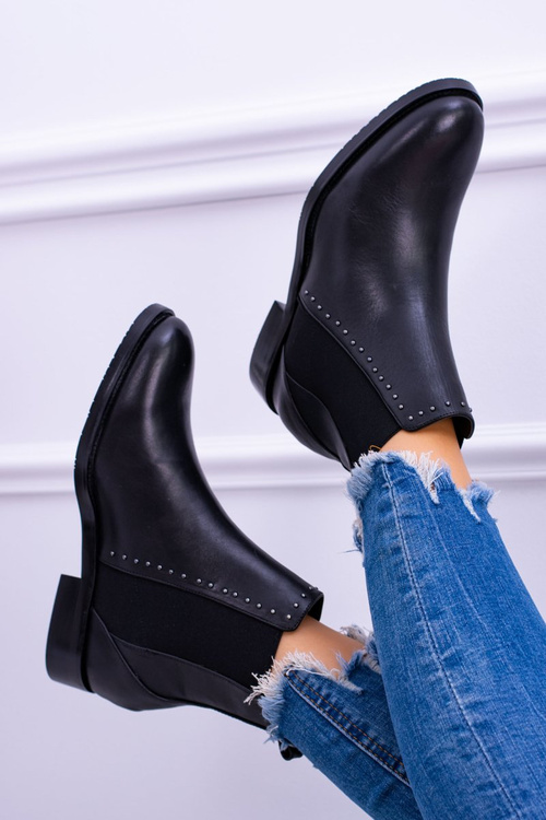 BIG STAR Skórzane Botki Sztyblety Czarne BB274611