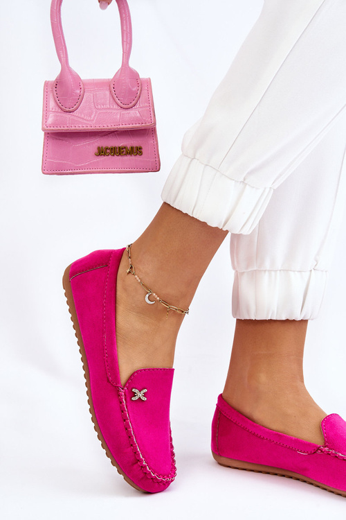 Damskie Zamszowe Mokasyny Z Ozdobą Fuksja Leah