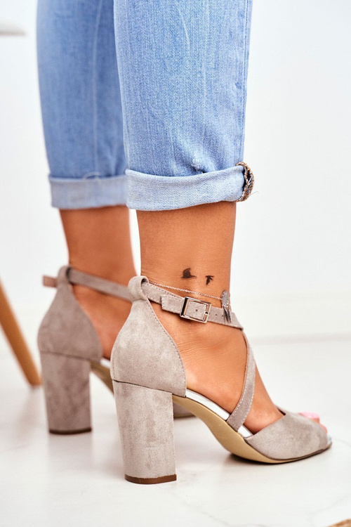 Zamszowe Sandały Na Słupku Sergio Leone SK865 Szare