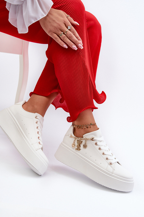 Sneakersy Damskie Na Platformie Z Zawieszkami Białe Tivissa