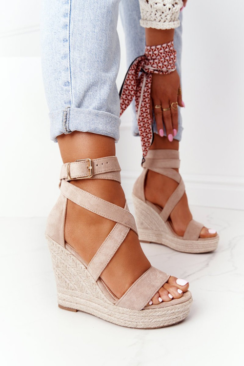 Sandały Na Koturnie Z Plecionką Beżowe Lanzarote