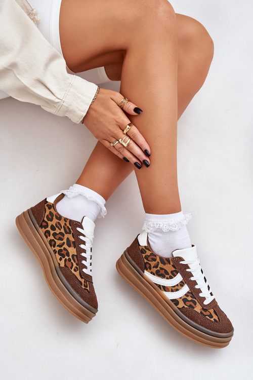Stylowe Sneakersy W Panterkę Na Platformie Brązowe Doriwa