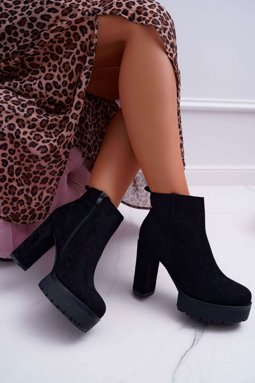 Botki Damskie na Słupku Zamszowe Czarne Jokano