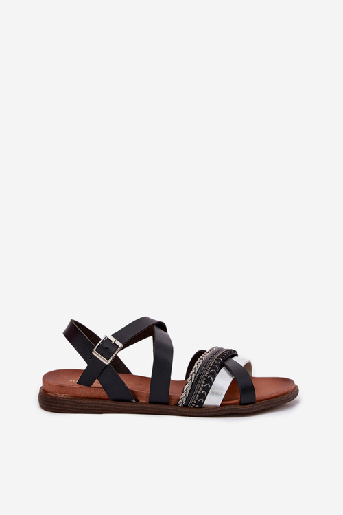 Damskie Sandały Płaskie Z Paskami Sergio Leone SK087H Czarne