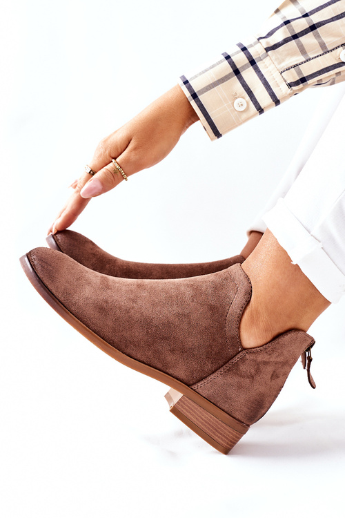 Zamszowe Damskie Botki Ocieplane Beżowe Joaliene