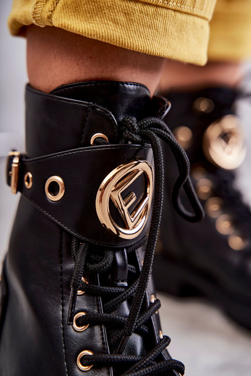 Skórzane Damskie Botki Z Ćwiekami Czarne Leticia