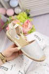 Damskie Lniane Balerinki Wiązane Srebrne Espadryle Sea