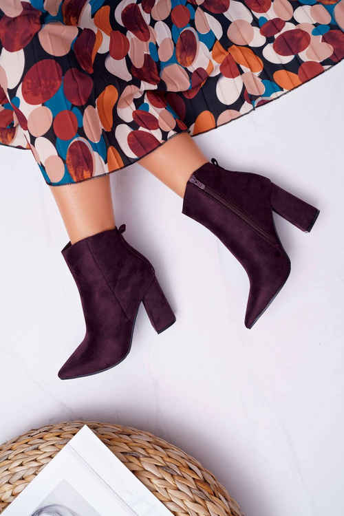 Botki Damskie Na Słupku W Szpic Zamszowe Fioletowe Summe