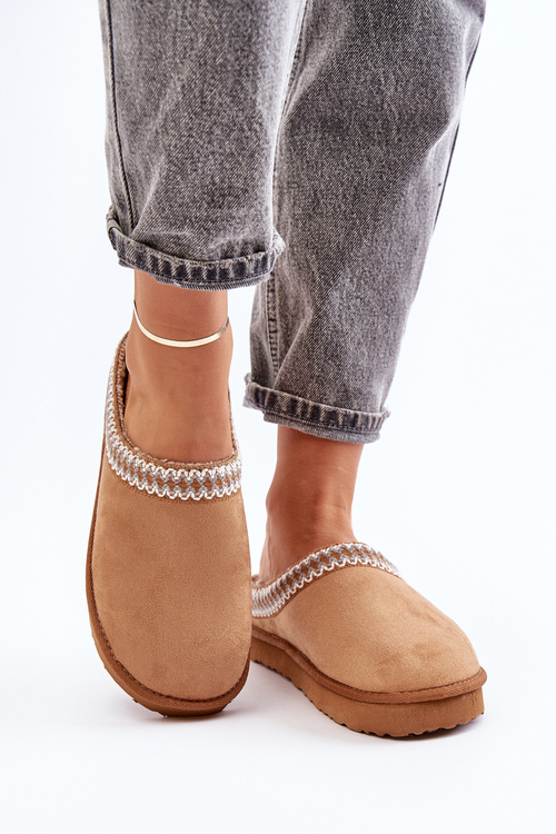 Wygodne Obuwie Domowe Kapcie Z Haftem Damskie Inblu FX000021 Camel