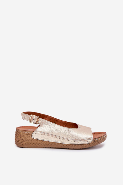 Skórzane Sandały Damskie Na Koturnie Maciejka L7069 -25 Złote